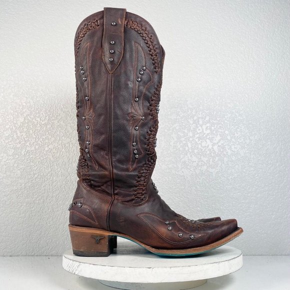 Lane COSSETTE Cowgirl Western Boots 10 Brown Leather Mid Calf Cowboy Snip Toe - Picture 2 of 10